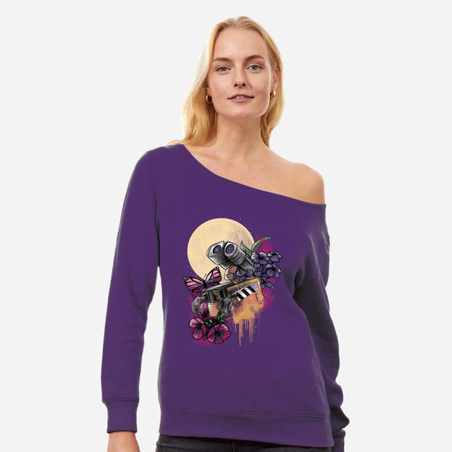 Moonlight Robot-womens off shoulder sweatshirt-fanfabio