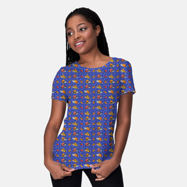 Fast Food Cats In Space-womens all over print crew neck tee-krisren28