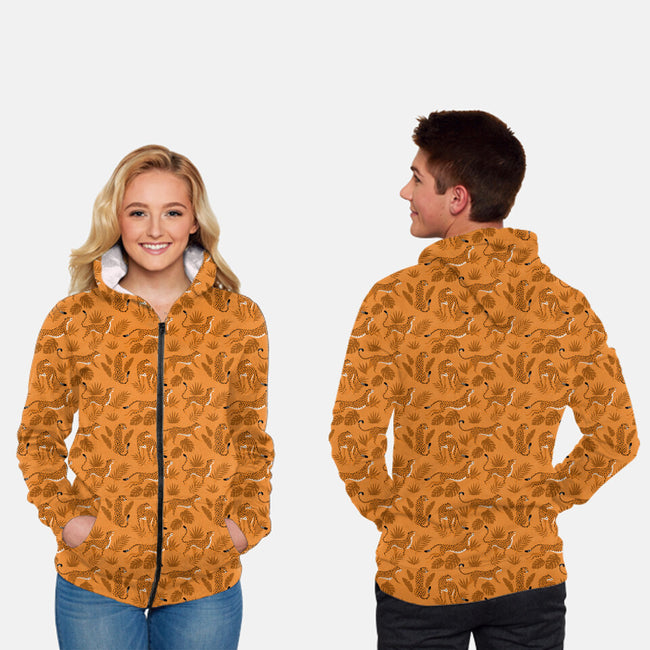 Orange Leopards-unisex all over print zip-up sweatshirt-Focusnik