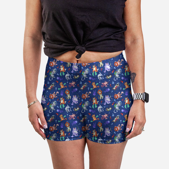Cats Diving In The Sea-womens all over print sleep shorts-AGAMUS
