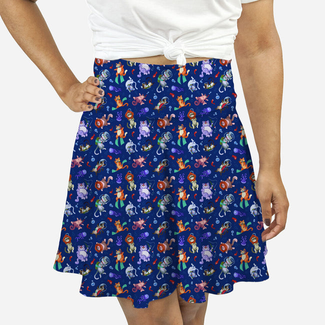 Cats Diving In The Sea-womens all over print skater skirt-AGAMUS