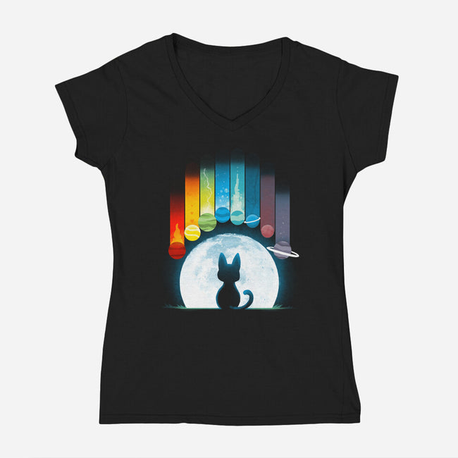Cat Planets-womens v-neck tee-Vallina84