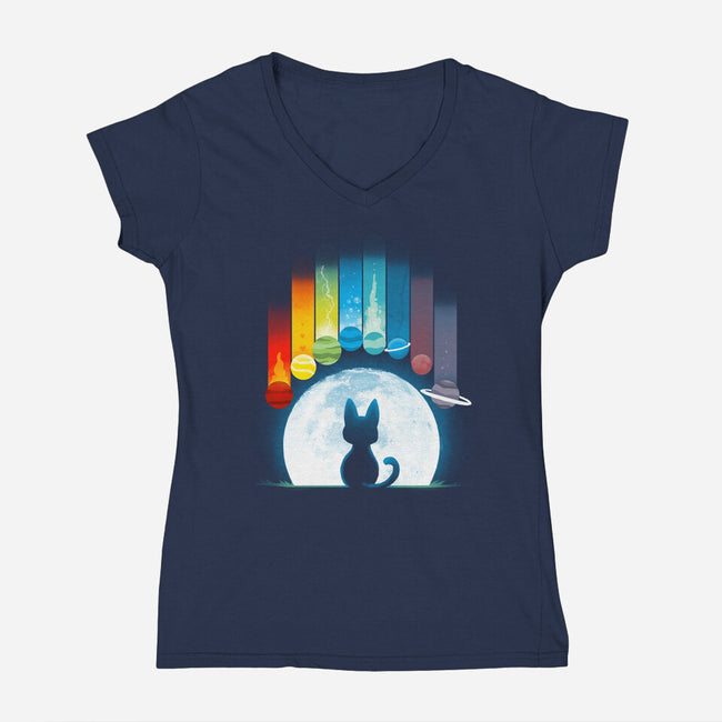Cat Planets-womens v-neck tee-Vallina84