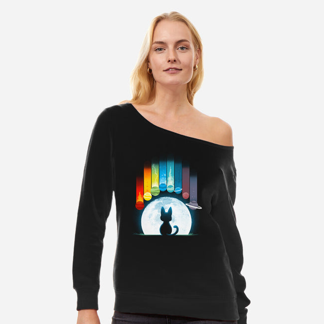 Cat Planets-womens off shoulder sweatshirt-Vallina84