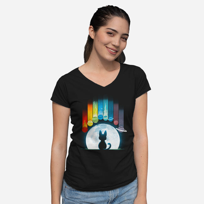 Cat Planets-womens v-neck tee-Vallina84