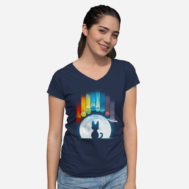 Cat Planets-womens v-neck tee-Vallina84