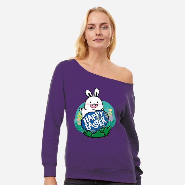 Happy Easter Bunny-womens off shoulder sweatshirt-krisren28