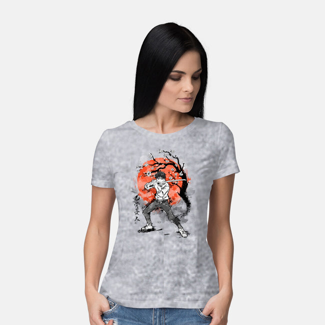 Okkotsu At Sakura Tree-womens basic tee-IKILO