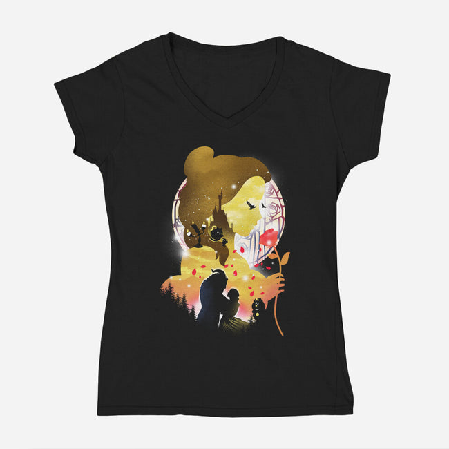 Beautiful Night-womens v-neck tee-dandingeroz