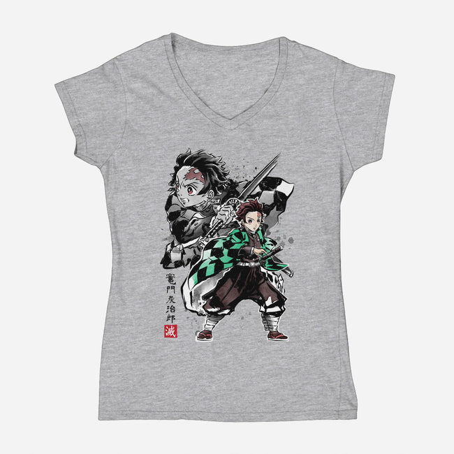 Slayer Tanjiro Sumi-E-womens v-neck tee-DrMonekers