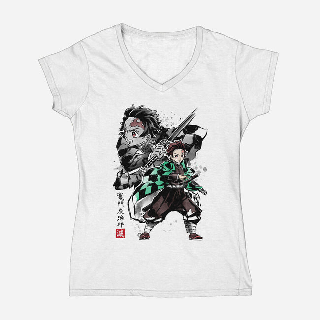 Slayer Tanjiro Sumi-E-womens v-neck tee-DrMonekers