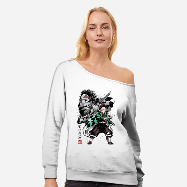 Slayer Tanjiro Sumi-E-womens off shoulder sweatshirt-DrMonekers