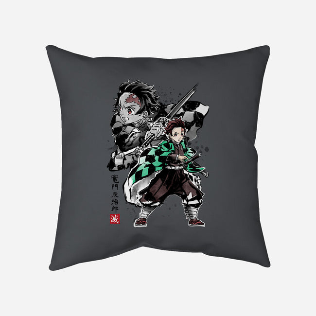 Slayer Tanjiro Sumi-E-none removable cover w insert throw pillow-DrMonekers