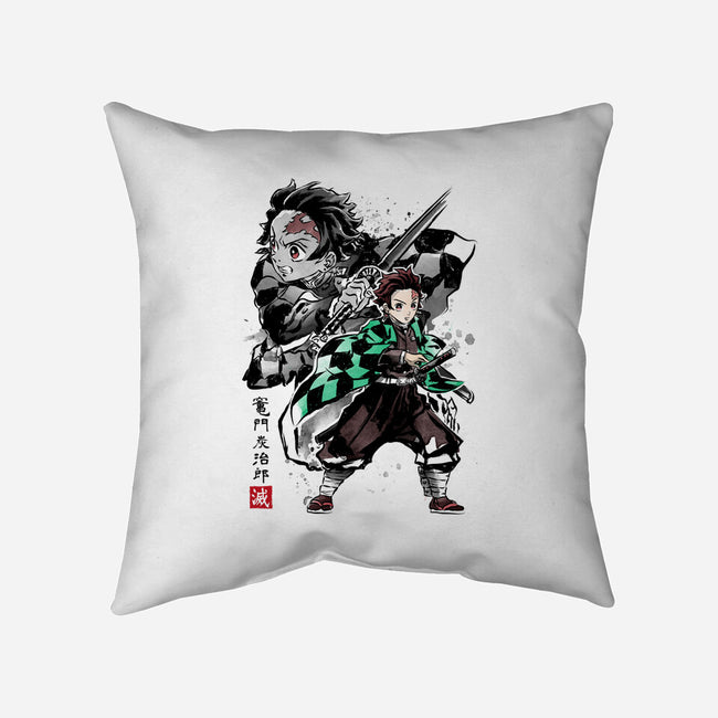 Slayer Tanjiro Sumi-E-none removable cover w insert throw pillow-DrMonekers
