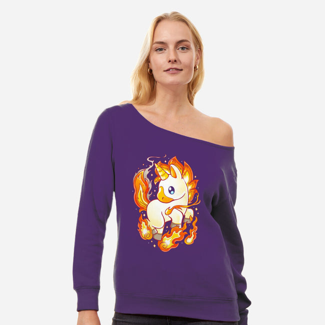 Fire Unicorn-womens off shoulder sweatshirt-Vallina84