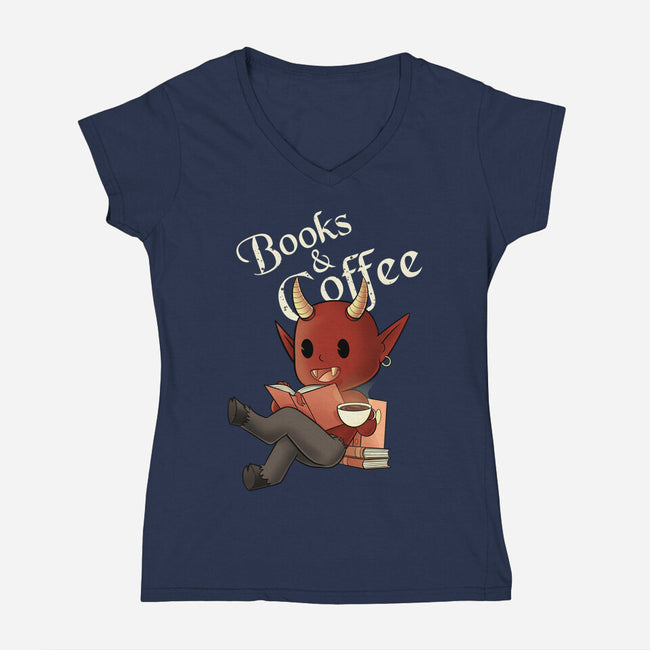 Books And Coffee-womens v-neck tee-FunkVampire