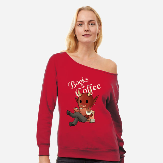 Books And Coffee-womens off shoulder sweatshirt-FunkVampire