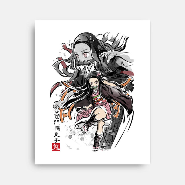 Demon Nezuko Sumi-E-none stretched canvas-DrMonekers