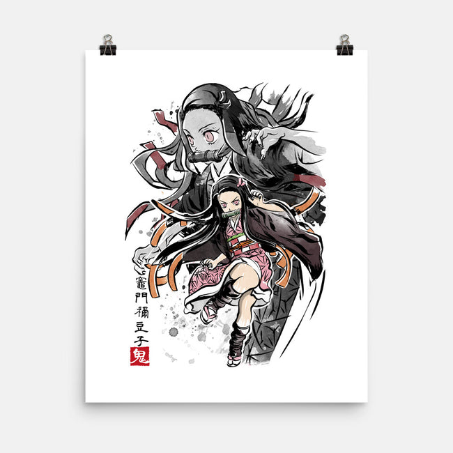 Demon Nezuko Sumi-E-none matte poster-DrMonekers