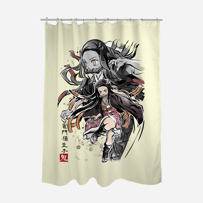 Demon Nezuko Sumi-E-none polyester shower curtain-DrMonekers