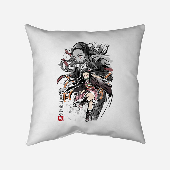 Demon Nezuko Sumi-E-none removable cover w insert throw pillow-DrMonekers