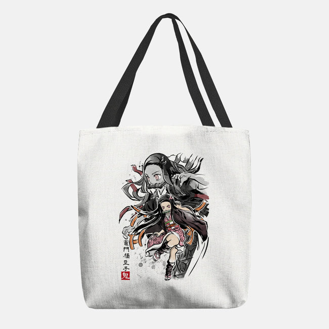 Demon Nezuko Sumi-E-none basic tote-DrMonekers