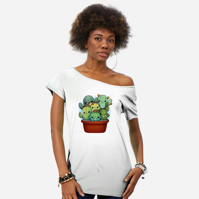 Cactus Family-womens off shoulder tee-Vallina84