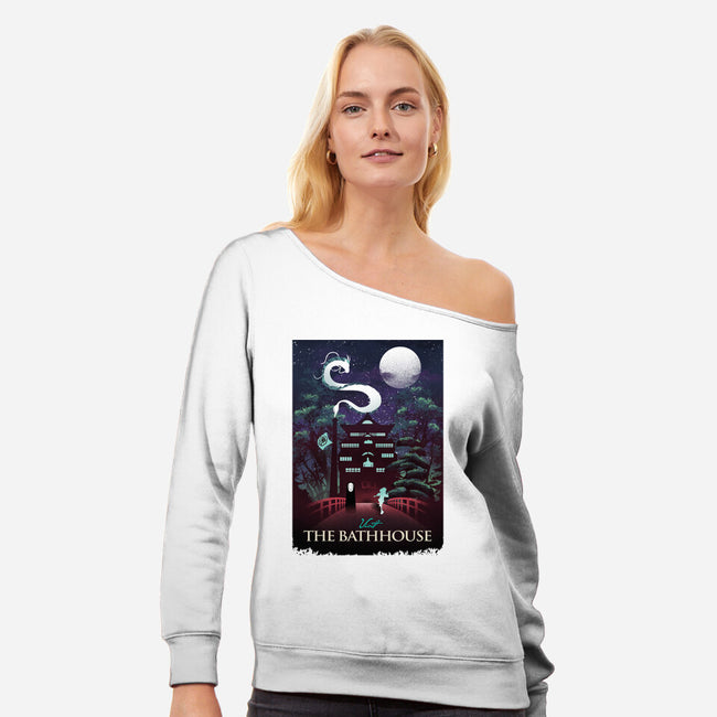 Visit The Bathhouse-womens off shoulder sweatshirt-dandingeroz