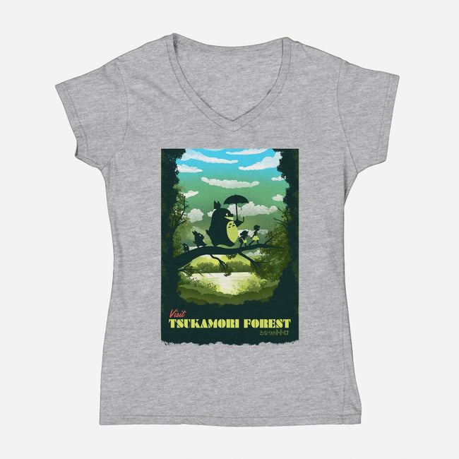 Visit Tsukamori Forest-womens v-neck tee-dandingeroz