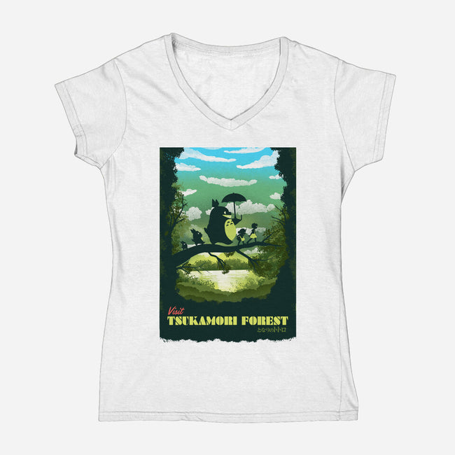 Visit Tsukamori Forest-womens v-neck tee-dandingeroz