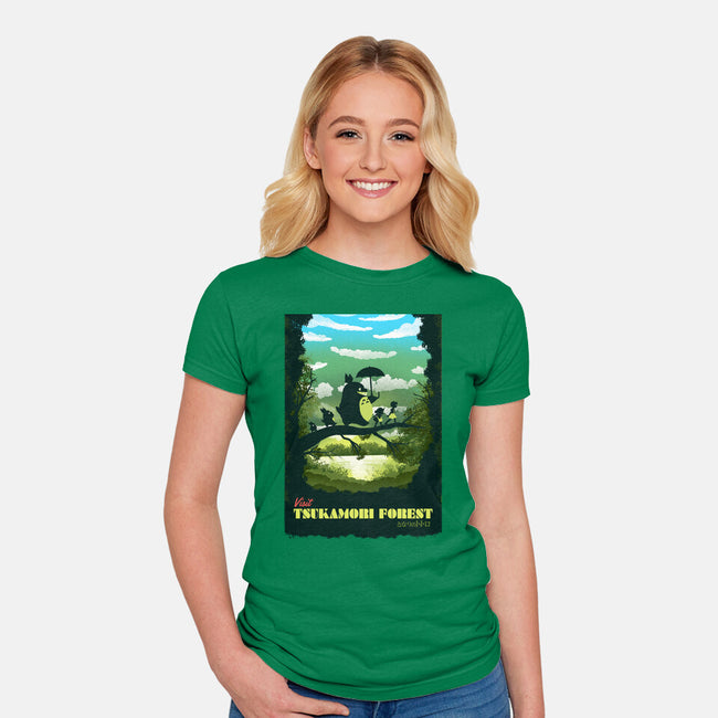 Visit Tsukamori Forest-womens fitted tee-dandingeroz