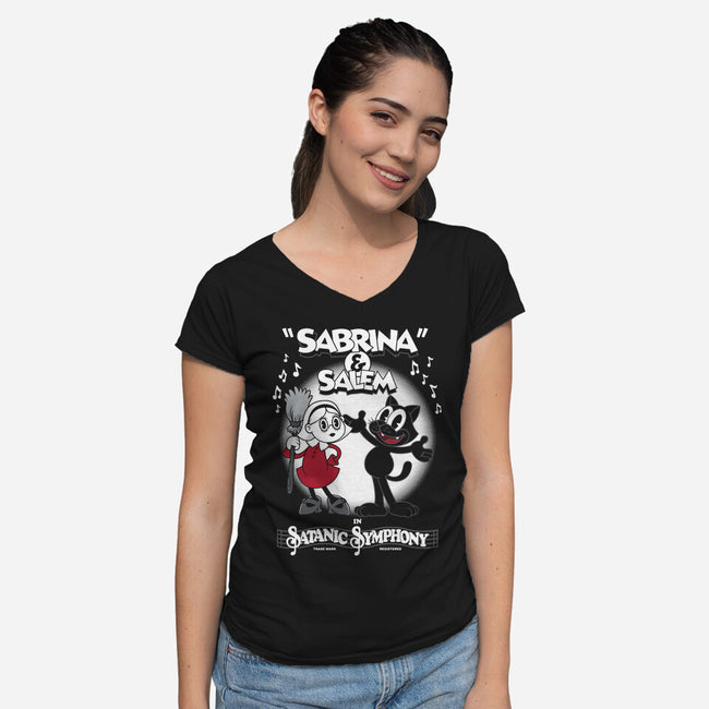 Sabrina And Salem-womens v-neck tee-Nemons