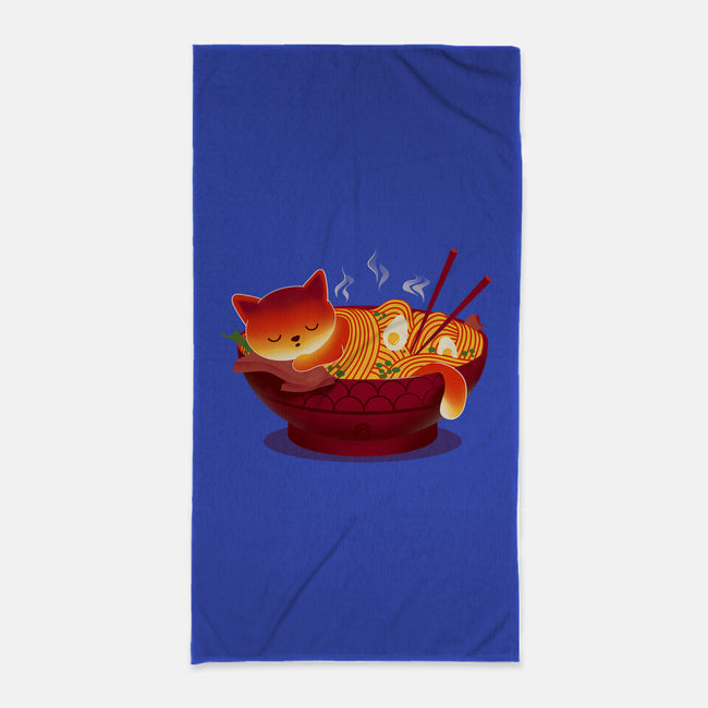 Sleepy Ramen Cat-none beach towel-erion_designs