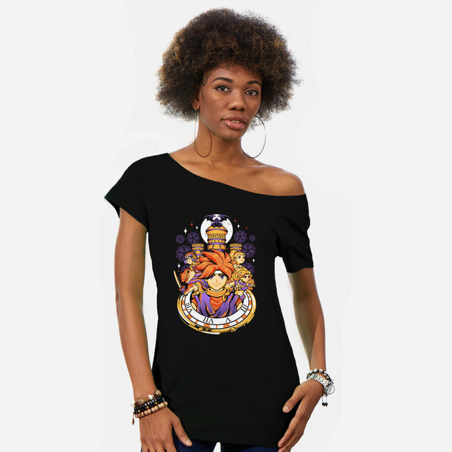 Chrono Travelers-womens off shoulder tee-eduely