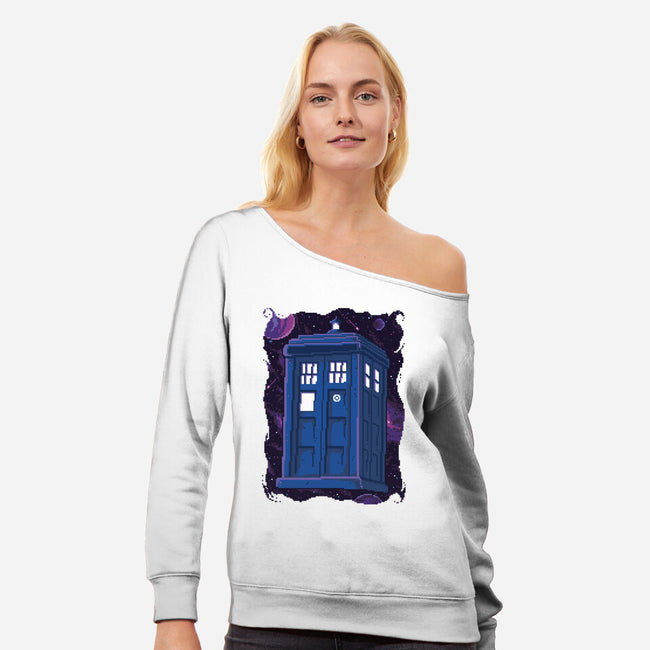 Pixel Tardis-womens off shoulder sweatshirt-danielmorris1993