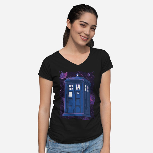 Pixel Tardis-womens v-neck tee-danielmorris1993
