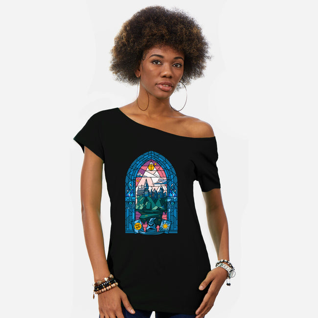 Stained Glass Castle-womens off shoulder tee-daobiwan