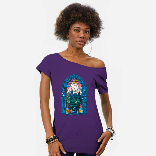 Stained Glass Castle-womens off shoulder tee-daobiwan