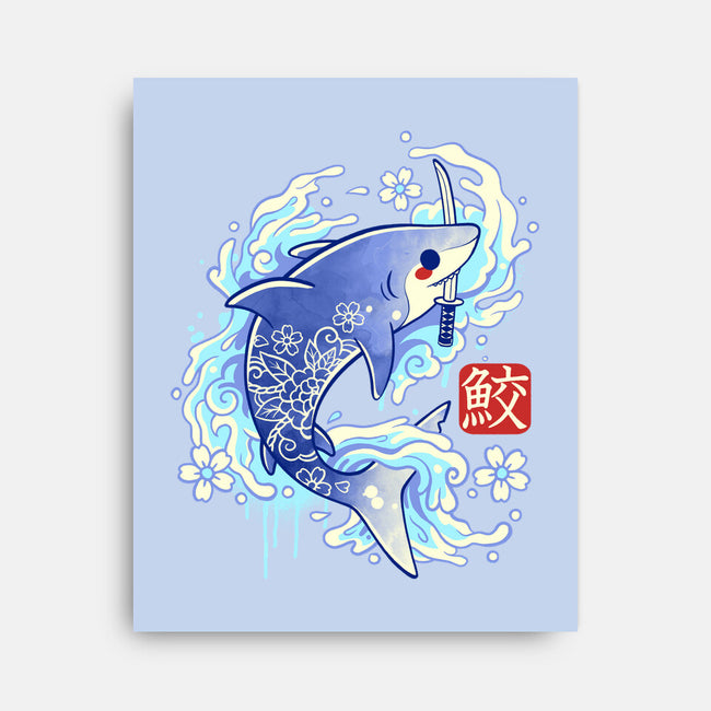 Japanese Shark Kawaii-none stretched canvas-NemiMakeit