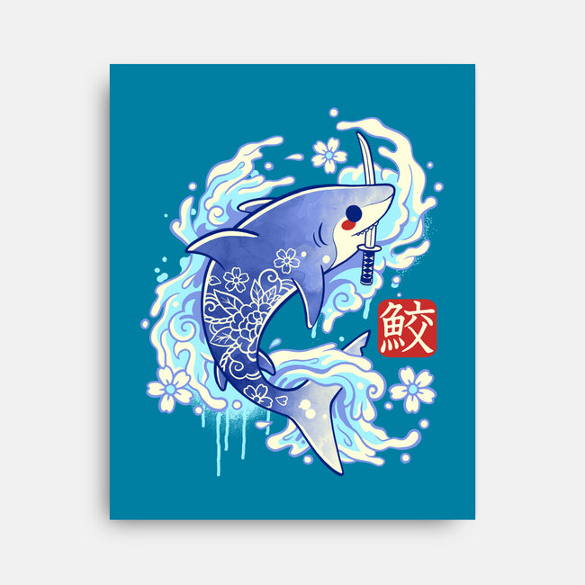 Japanese Shark Kawaii-none stretched canvas-NemiMakeit