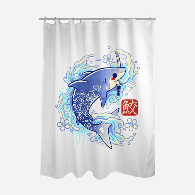 Japanese Shark Kawaii-none polyester shower curtain-NemiMakeit