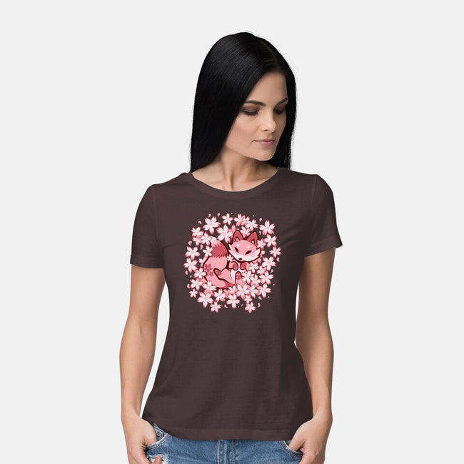 Cherry Blossom Fox-womens basic tee-TechraNova