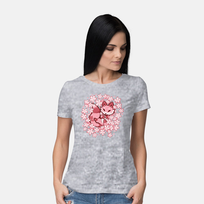 Cherry Blossom Fox-womens basic tee-TechraNova