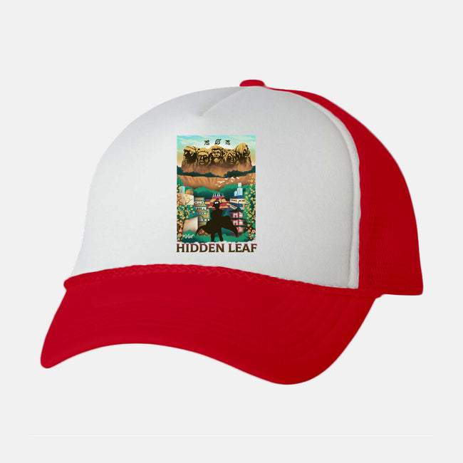 Visit The Hidden Leaf-unisex trucker hat-dandingeroz