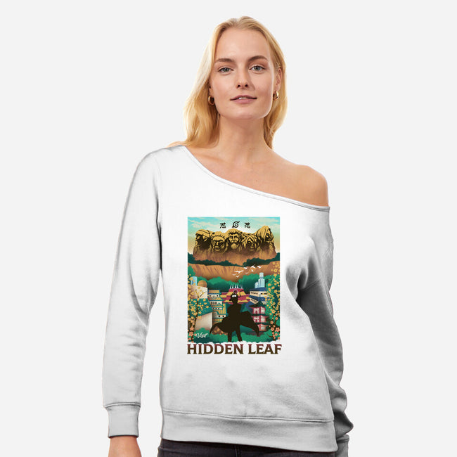 Visit The Hidden Leaf-womens off shoulder sweatshirt-dandingeroz
