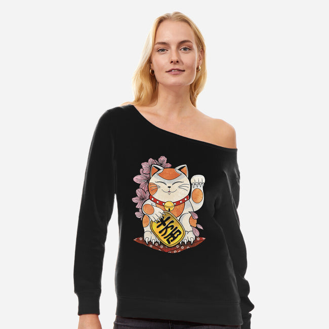 Lucky Cat-womens off shoulder sweatshirt-fanfreak1