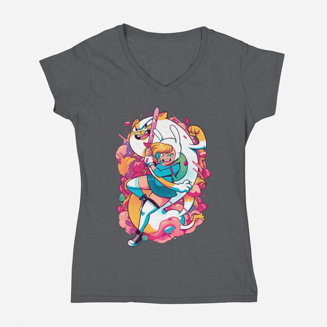 The Human And The Cat-womens v-neck tee-Bruno Mota