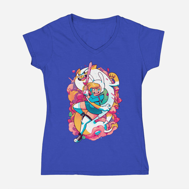 The Human And The Cat-womens v-neck tee-Bruno Mota