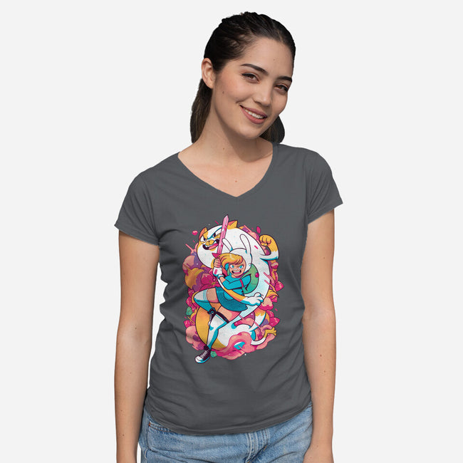 The Human And The Cat-womens v-neck tee-Bruno Mota