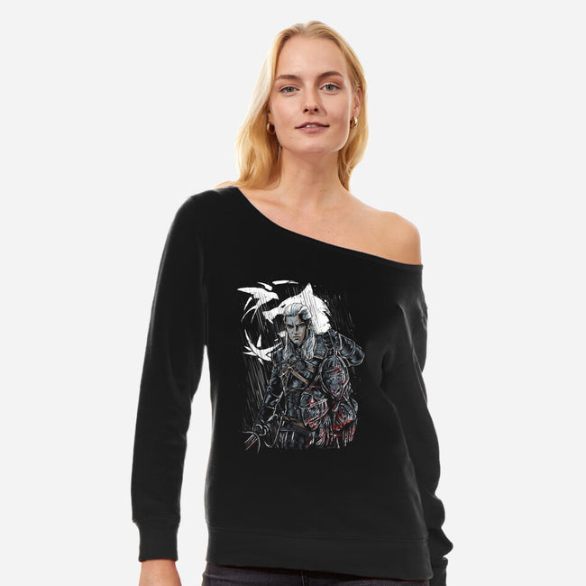Geralt's Quest-womens off shoulder sweatshirt-Knegosfield